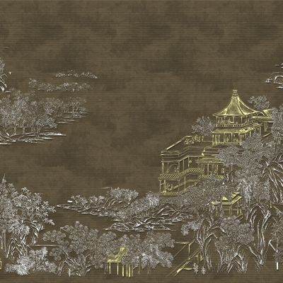 高清新中式亭台楼阁线条肌理背景墙壁画3D贴图