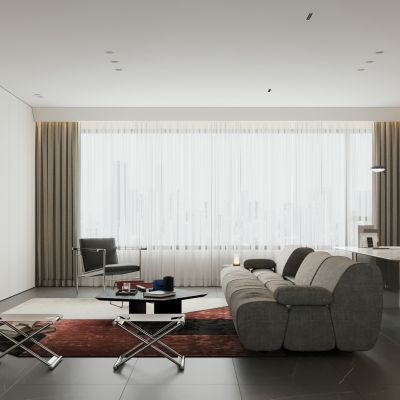 现代意式客餐厅 大平层客餐厅 横厅客餐厅 黑白灰客餐厅 无主灯客餐厅 别墅客餐厅