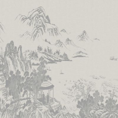 高清新中式亭台楼阁线条肌理背景墙壁画