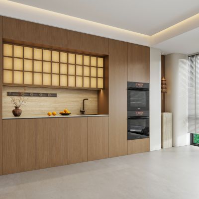 禅意新中式酒柜餐边柜 茶水柜餐边柜 西厨餐边柜 嵌入式蒸烤箱 宋式美学