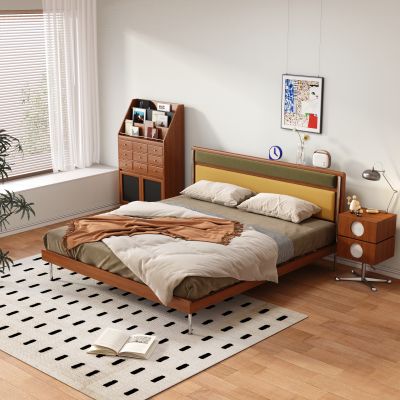 现代中古双人床 主卧床  实木床头柜 实木双人床