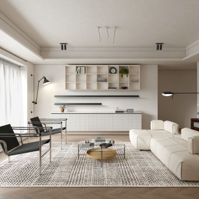 现代复古横厅  高级灰客厅 横厅 小户型3D模型