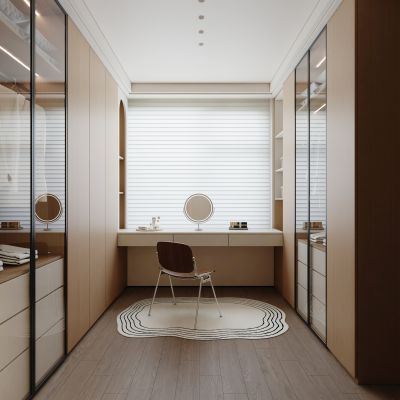 现代简约原木衣帽间 U型衣帽间 步入式衣帽间