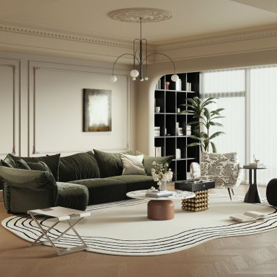 法式家居客厅 横厅 大平层客厅 黑白灰客厅