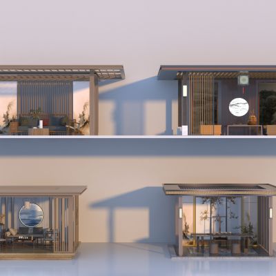 新中式景观亭子组合