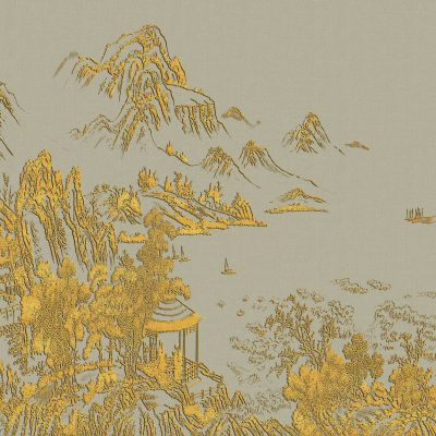 高清新中式亭台楼阁线条肌理背景墙壁画