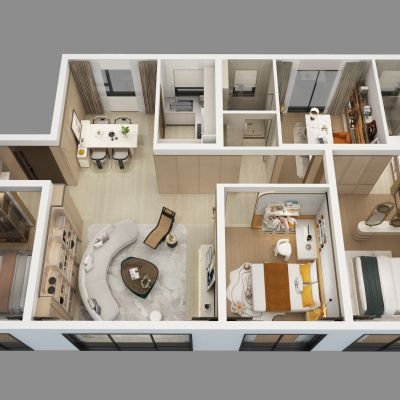 现代家装样板间鸟瞰图3D模型