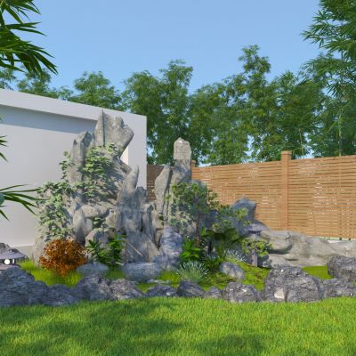 现代假山石头绿植