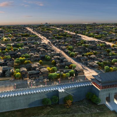 俯视古城建筑景观