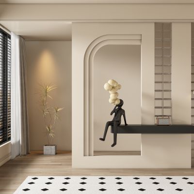 现代中古风玄关过道 隔断