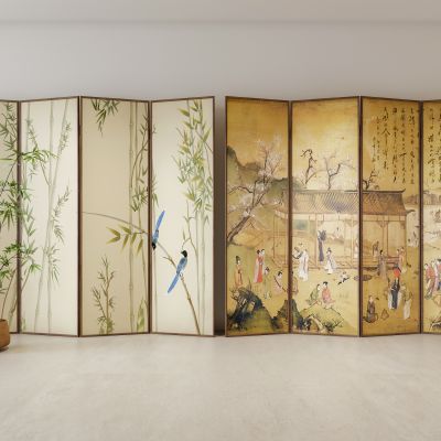  禅意新中式屏风 可折叠屏风 宋代美学隔断  装饰植物