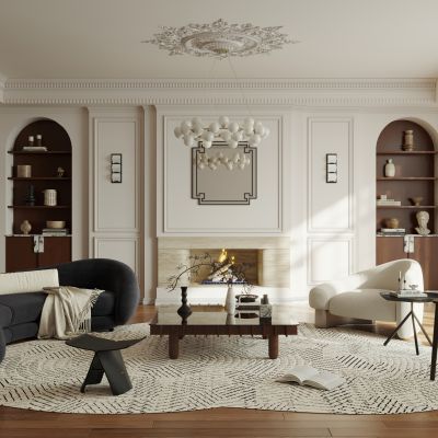 法式复古风客厅 横厅 大平层 高级灰客厅3D模型