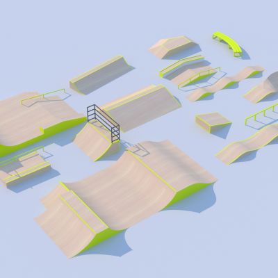 现代滑板器材组合 