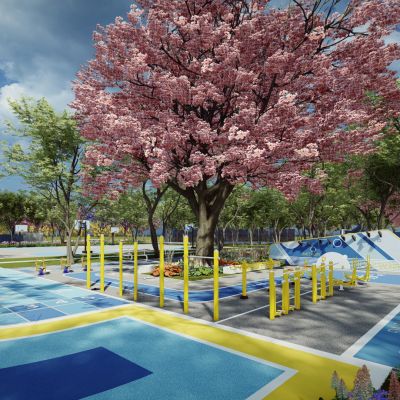 现代市政体育运动公园沿街市民健身广场景观街头口袋景观带公园3D模型