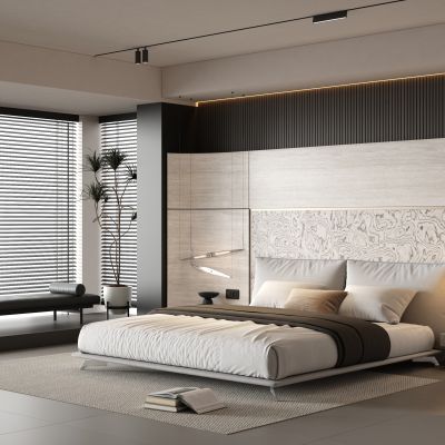 意式简约主卧 飘窗卧室 黑白灰卧室