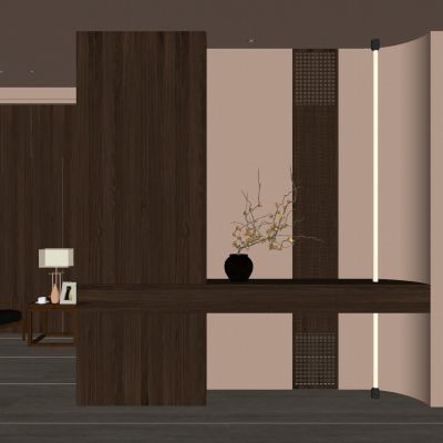 宋式 禅意 实木隔断 线性灯 端景 隔断 花瓶 玄关3D模型