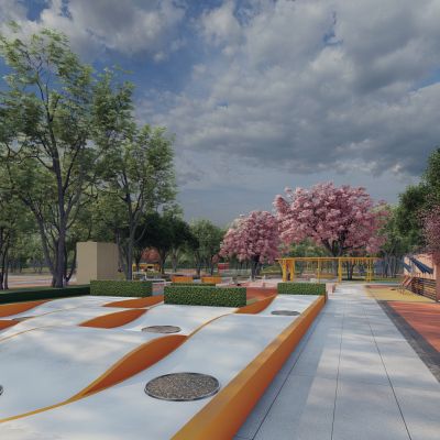 现代市政体育运动公园沿街市民健身广场景观街头口袋景观带公园3D模型