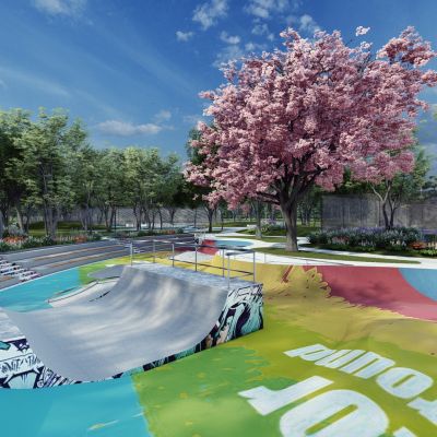 现代市政体育运动公园沿街市民健身广场景观街头口袋景观带公园3D模型