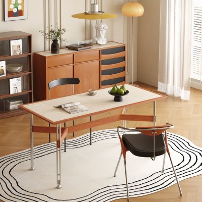 中古复古餐桌椅 长桌 实木五金餐桌 成品餐桌椅 餐边柜3D模型