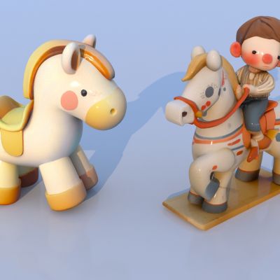 现代小木马摆件雕塑3D模型
