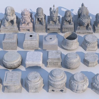 中式柱墩 石桩 3D模型