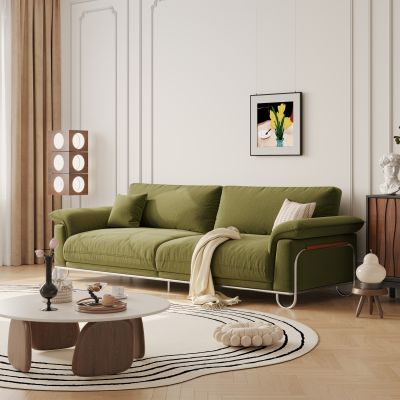 现代中古沙发 直排沙发 三人沙发 布艺沙发