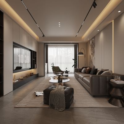现代 客厅餐厅 极简  电视背景 沙发餐桌组合 3D模型