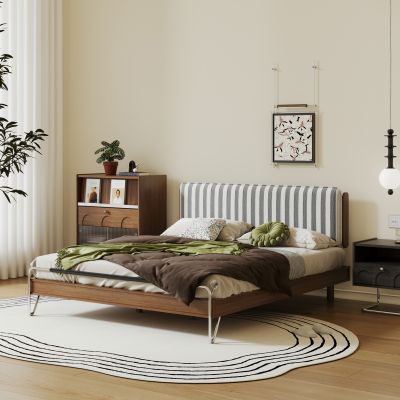 法式复古双人床 实木床 主卧床 实木床头柜 成品双人床 布艺床