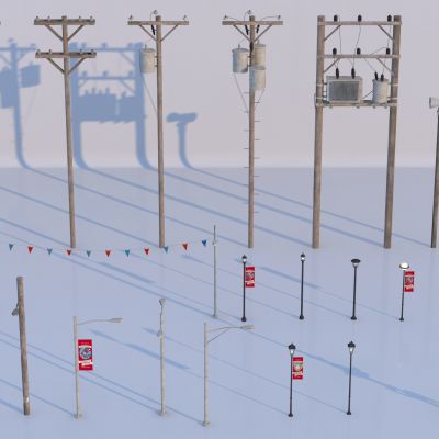 现代小镇电线杆 