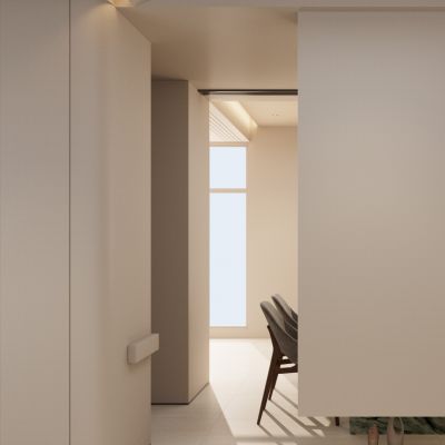 奶油 简约风 斯卡帕叠级 岩板地台 花瓶 弧形顶 玄关