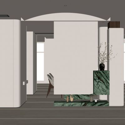 奶油 简约风 斯卡帕叠级 岩板地台 花瓶 弧形顶 玄关