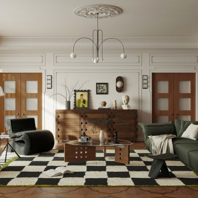 法式复古横厅 法式家居客厅 横厅 大平层 法式中古风客厅3D模型