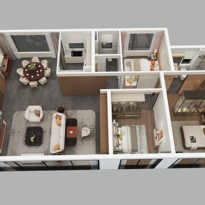 现代家装样板间鸟瞰3D模型