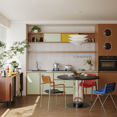 现代复古家居餐厅 圆桌餐厅 开放式餐厅 巴豪斯餐厅 巴豪斯餐桌椅