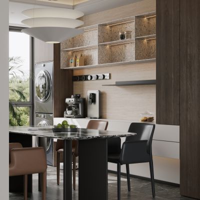 现代简约家居餐厅 半开放式餐厅 高级灰餐厅 简约餐桌椅