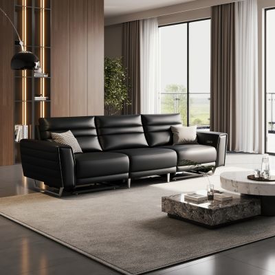 现代复古大黑牛沙发 现代功能沙发 三人位沙发 电动功能沙发 直排沙发 真皮沙发