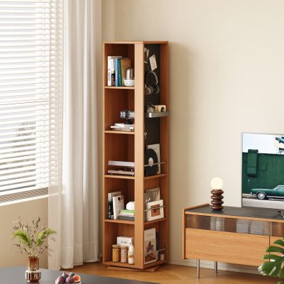 现代原木书柜 客厅书柜 成品书柜 落地旋转书柜 落地置物柜 边柜