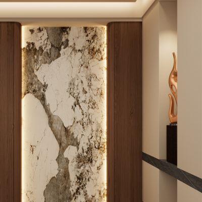 意式 轻奢风 奢石 灯带 悬浮顶 悬浮端景 吊灯 玄关