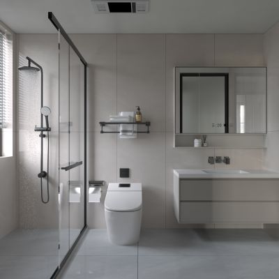 现代简约卫生间 卫生间淋浴隔断 高级灰卫生间 防水石膏板