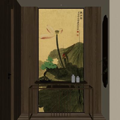 宋式 中古风 壁布 背光灯带 无主灯 如意隔断 透光 玄关