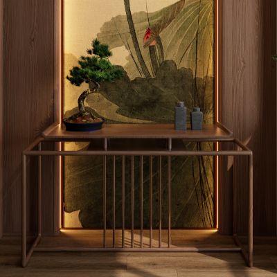 宋式 中古风 壁布 背光灯带 无主灯 如意隔断 透光 玄关