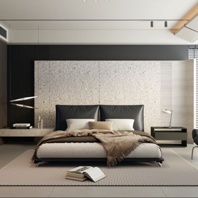 现代简约家居卧室 主卧 飘窗卧室 黑白卧室 无主灯卧室3D模型