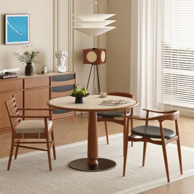 复古中古餐桌椅 圆餐桌椅 中古风餐厅 实木餐边柜 实木圆餐桌椅