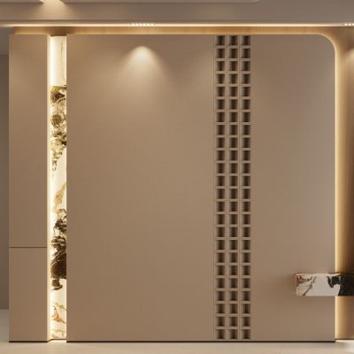 意式 轻奢风 护墙板 造型隔断 弧形顶 端景壁画 客厅 沙发墙