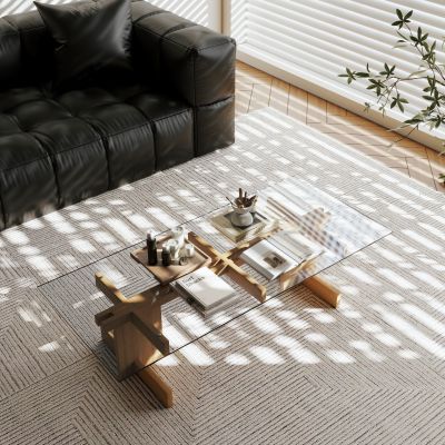 现代复古茶几 玻璃茶几 方形茶几 实木茶几