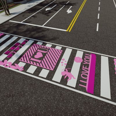 现代创意爱情艺术斑马线商业街道路地面彩绘涂鸦划线趣味铺装标线