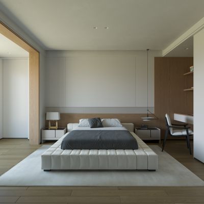 意式极简卧室 无主灯卧室 高级灰卧室 卧室梳妆台 主卧室