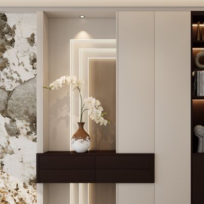 意式 中古风 斯卡帕叠级 潘多拉岩板 端景柜 玄关