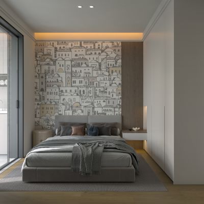 现代极简卧室 次卧 高级灰卧室 悬浮床头柜 