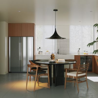 现代极简家居餐厅 黑白灰餐厅 开放式餐厅 圆桌餐厅 岛台餐厅